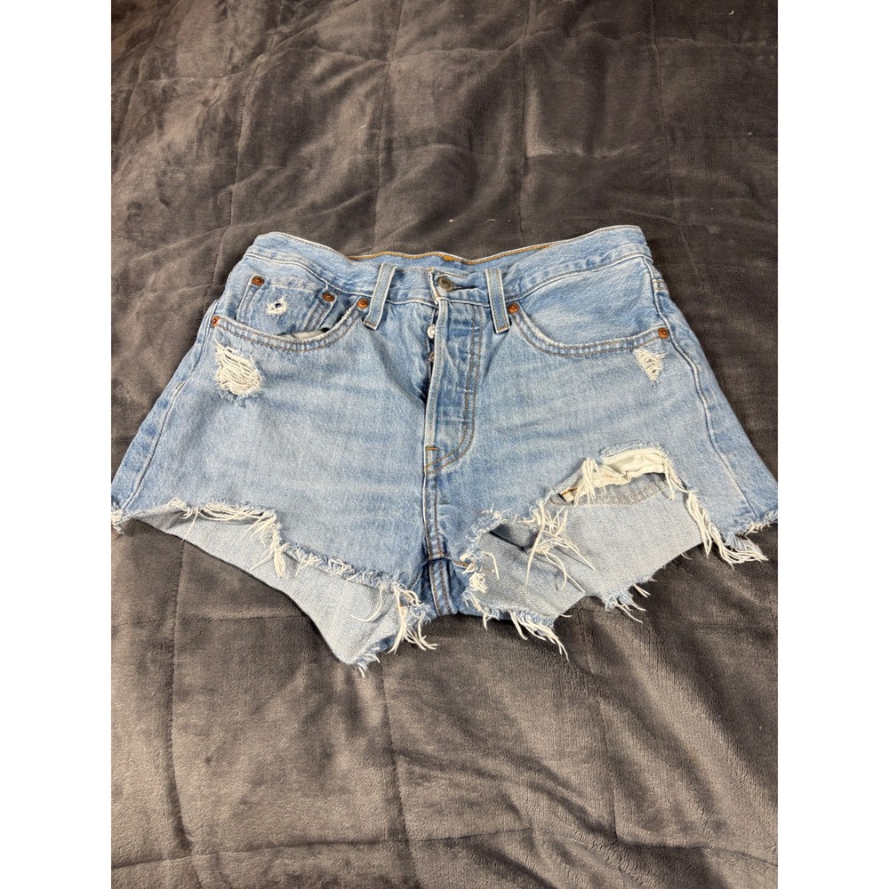 Levi's 501 Cut Off Denim Shorts‎ Light Wash Distressed W27